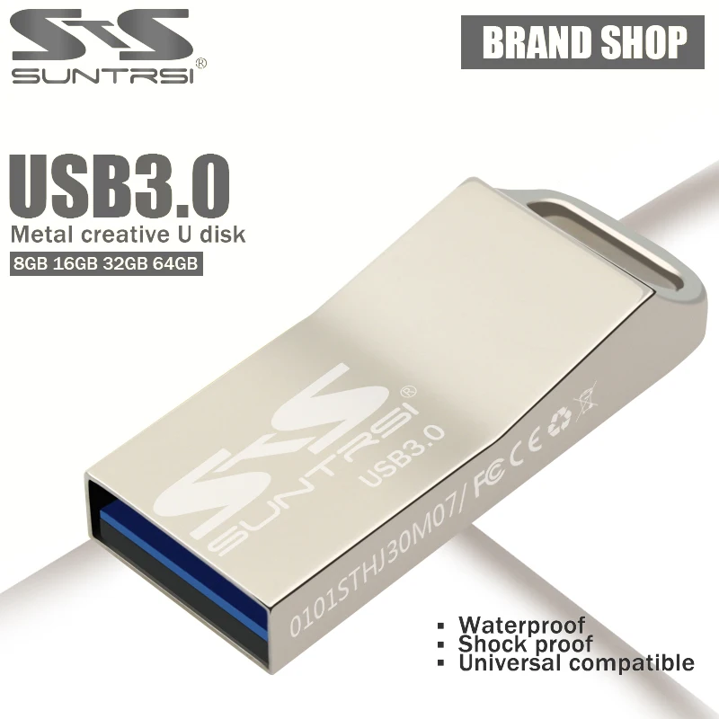 Suntrsi USB флешка высокоскоростная Металлическая USB 3,0 64 ГБ флеш-накопитель реальная емкость 32 ГБ 16 ГБ 8 ГБ USB флешка с логотипом на заказ