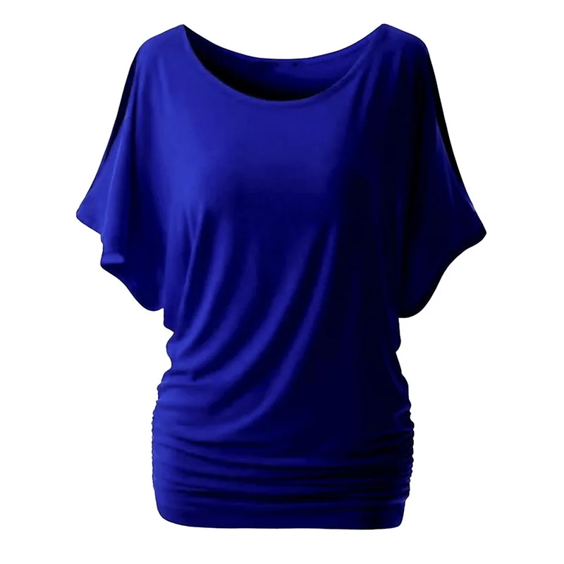 Laamei 5XL Женская Повседневная летняя футболка с рукавом «летучая мышь», Свободный Топ, базовая футболка для женщин размера плюс, базовая туника, camisas mujer - Цвет: royalblue
