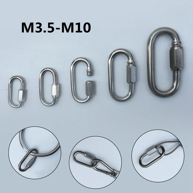 

Urijk M3.5 M5 M6 M10 Quick Link Chain Rope Connector Stainless Steel 304 Carabiner Multitool Mountaineering Buckle Locked Hook