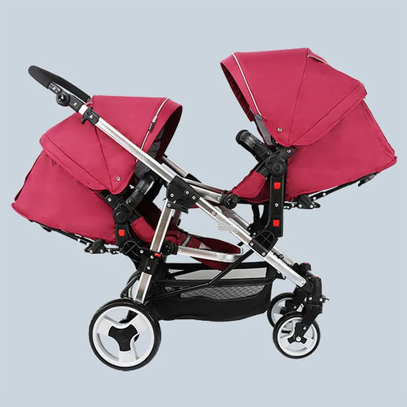 Двухместная детская прогулочная коляска-амортизатор с высоким ландшафтом для новорожденных, двойная коляска, складная четырехколесная коляска