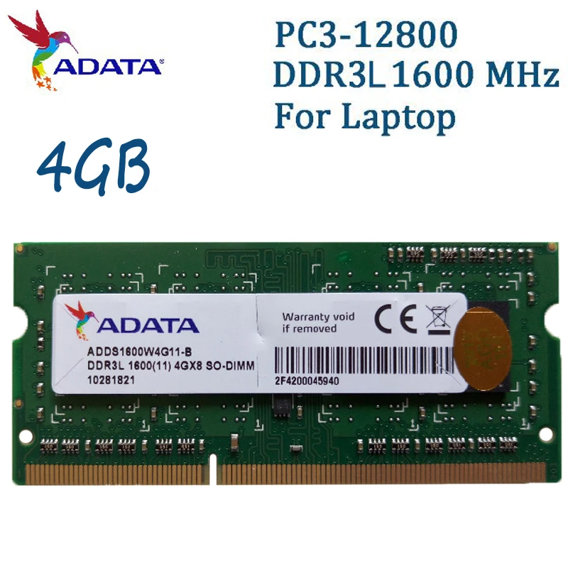 Meilleur ADATA Mémoire D ordinateur Portable DDR3L 1600 mhz PC3 12800 4 gb 8 gb Portable Ram Compatible Avec DDR3 1333 mhz 4g pour Lenovo SAMSUNG Dell HP SONY
