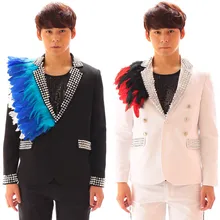 S-5XL! бар ночные клубы певец DS представление одежда сапфировые градиентные перья маленький костюм певица одежда