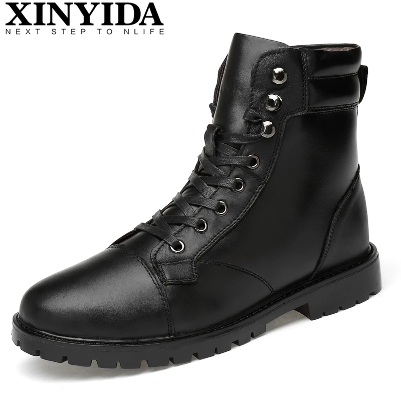 

2018 High Quality Genuine Leather Winter Boots Lace Up Warm Plush Men Martin Boots Ankle Boats Fashion Snow Boots Men Size 38-44