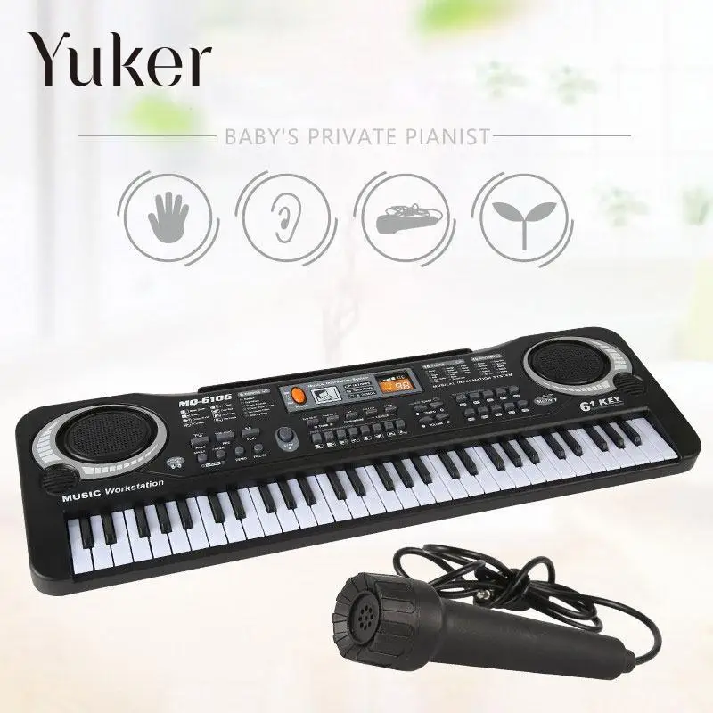 

Yuker Mini Music Electronic Piano 61 Key Electone Keyboard Musical Toys with Mini Microphone Educational Toys Key Board Kids Gif