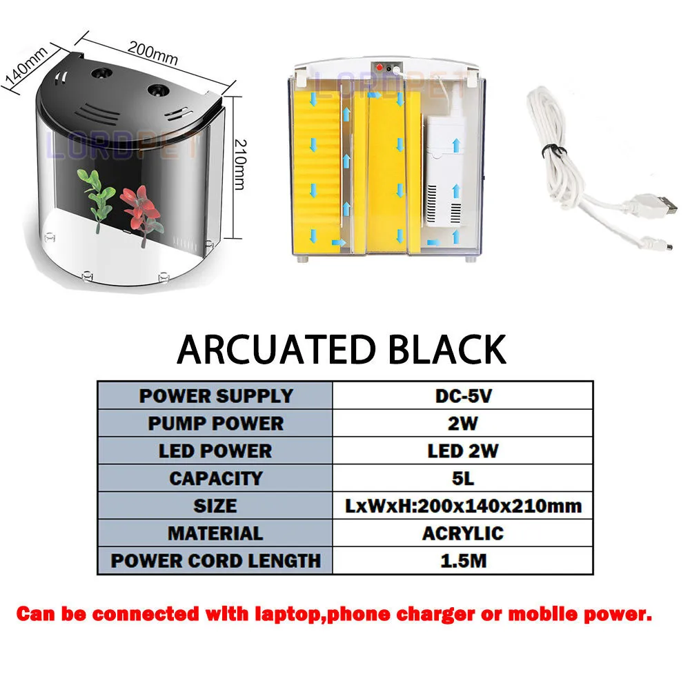 Sunsun маленькая рыбка аквариум 5л с фильтром светодиодный экологический аквариум для воды Usb мини нано настольная аквариумная Золотая рыбка - Цвет: 320 black