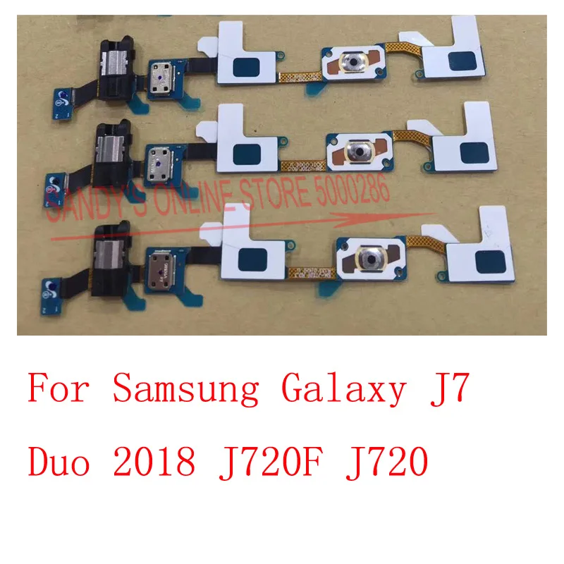 10 PCS Home Button Headphone Jack Flex Cable For Samsung Galaxy J7 Duo 2018 J720F J720 Back Home Button Sensor Flex Spare Part