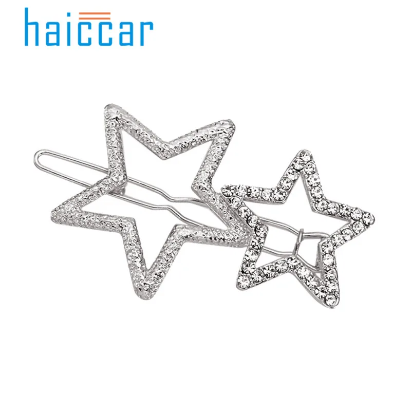 

Women girl Charm Gold Silver Double five-pointed star diamond Hairpin Buckle Hairgrip Headdress birthday gift p# dropship