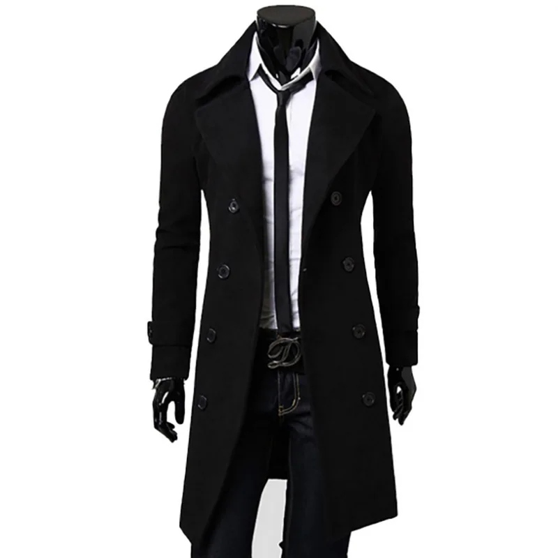 

SHUJINBrand Men Coat Fashion Solid Windbreaker Male Trench Coat Spring Casual Button Workwear Oversized Mens Coats And Jackets