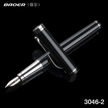 

Baoer Luxury Agate black and Silver Clip 0.5 mm ink pen with Diamond Clip Metal Gift Fountain Pen