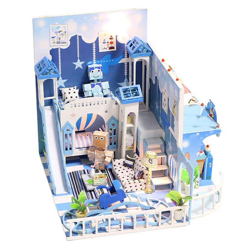 

DIY Miniature DollHouse with Furnitures Handmade Wooden Dollhouses Assemble Building Kits Toys For Children Birthday Gifts