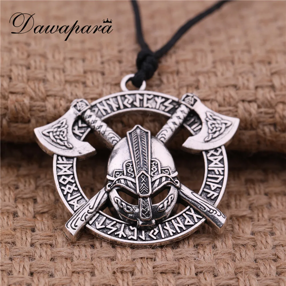 

Dawapara Men Viking Axe Helmet Pendant Necklace Odin raven Slavic Amulet Taliman wicca jewelry best gift gold sliver color