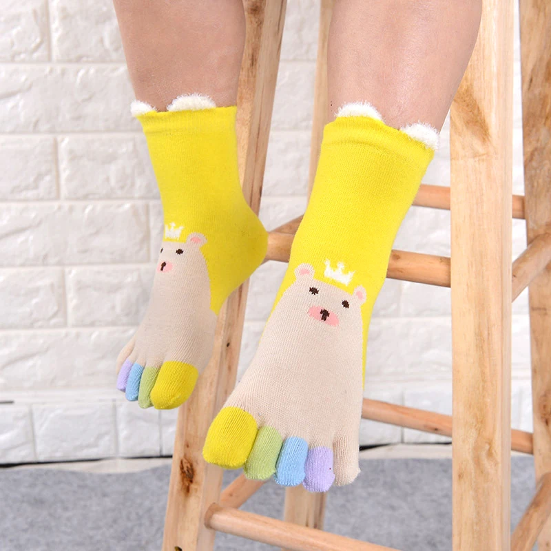 Новые носки с рисунками животных для мальчиков и девочек милые детские гольфы с заячьими ушками Нескользящие хлопковые детские дешевые носки с пятью пальцами
