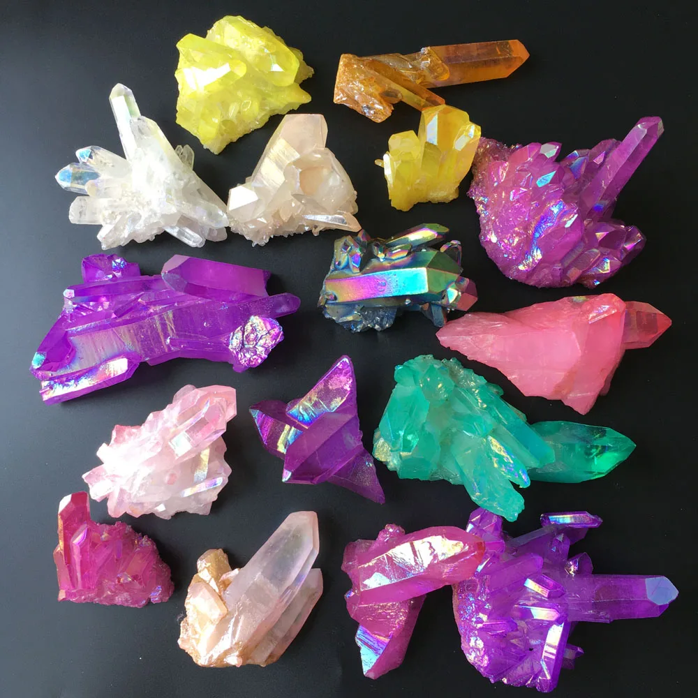 

974g 16pcs More Colour Aura Quartz Crystal Titanium Bismuth Silicon Cluster Rainbow