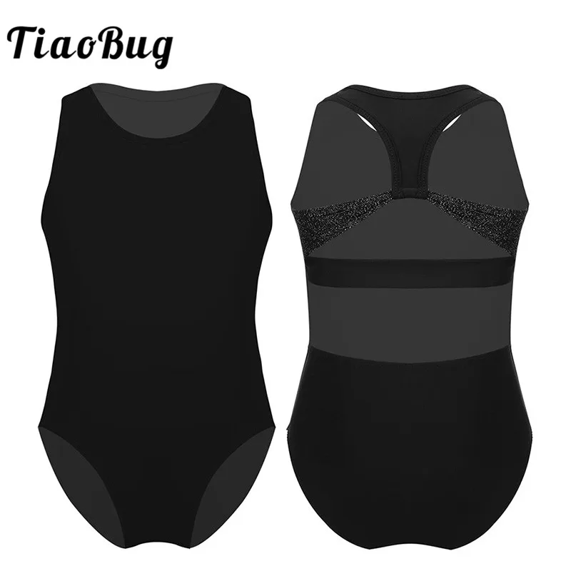 

Балетный трико TiaoBug для детей-подростков, без рукавов, с круглым вырезом, с борцовкой на спине, черный, розовый, гимнастический трико, боди для тренировок, танцевальная одежда