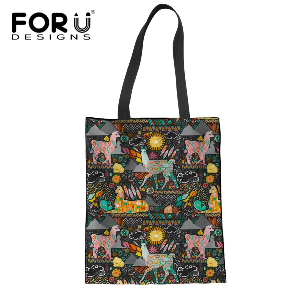 

FORUDESIGNS Cute Cartoon Floral Alpaca Prints Shoulder Bag for Women Shoulder Handbags Tote Ladies Large Capacity Shopping Bags