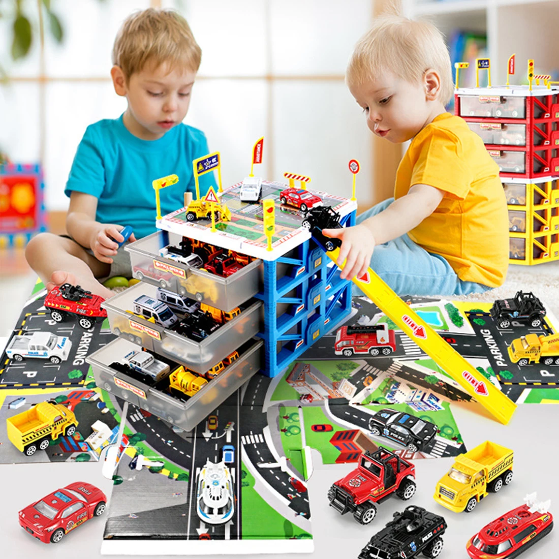 

Durable Die-casting 6Pcs Sliding Alloy Car Model Children Parking Lot Vehicle Toy Set for Kid Learning Traffic Educational Kits