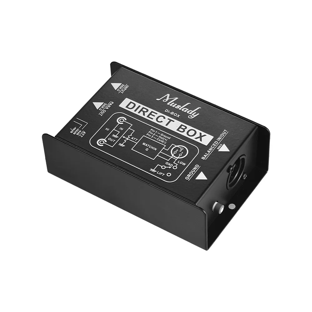 Muslady одноканальный пассивный DI-Box прямой впрыск аудио коробка сбалансированный и дисбаланс преобразователь сигнала с XLR TRS интерфейсы