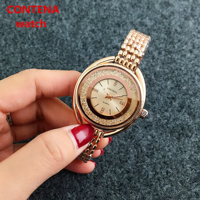

New Top Brand Contena Luxury Montre Watch Femme Fashion Ladies Women Rhinestones Full Logo Watches Quartz Mujer Crystal Relojes