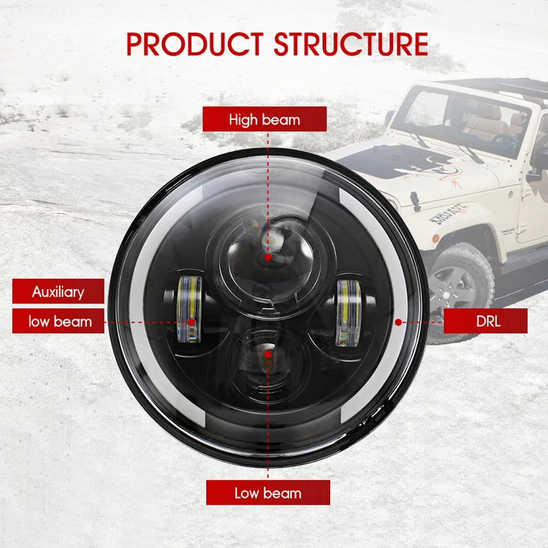 7 дюймовый 100 Вт светодиодный налобный фонарь 12 в 24 Wrangler светсветильник льник с