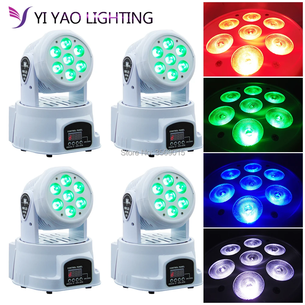 

4pcs/lot New Arrival 7X12W RGBW LED Stage Light Moving Head Beam Party Light DMX WASH Led Dj Christmas Sound