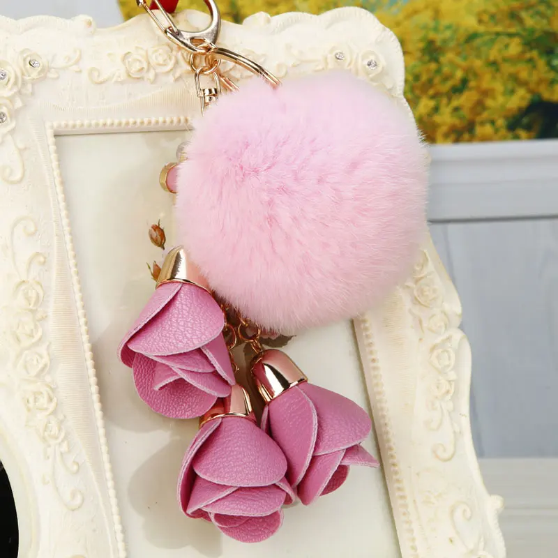 

2017 new 5 color trinket Keychain pompons keychains fur Keychain fluffy key chains for cars keyrings trinkets pom pom keychain