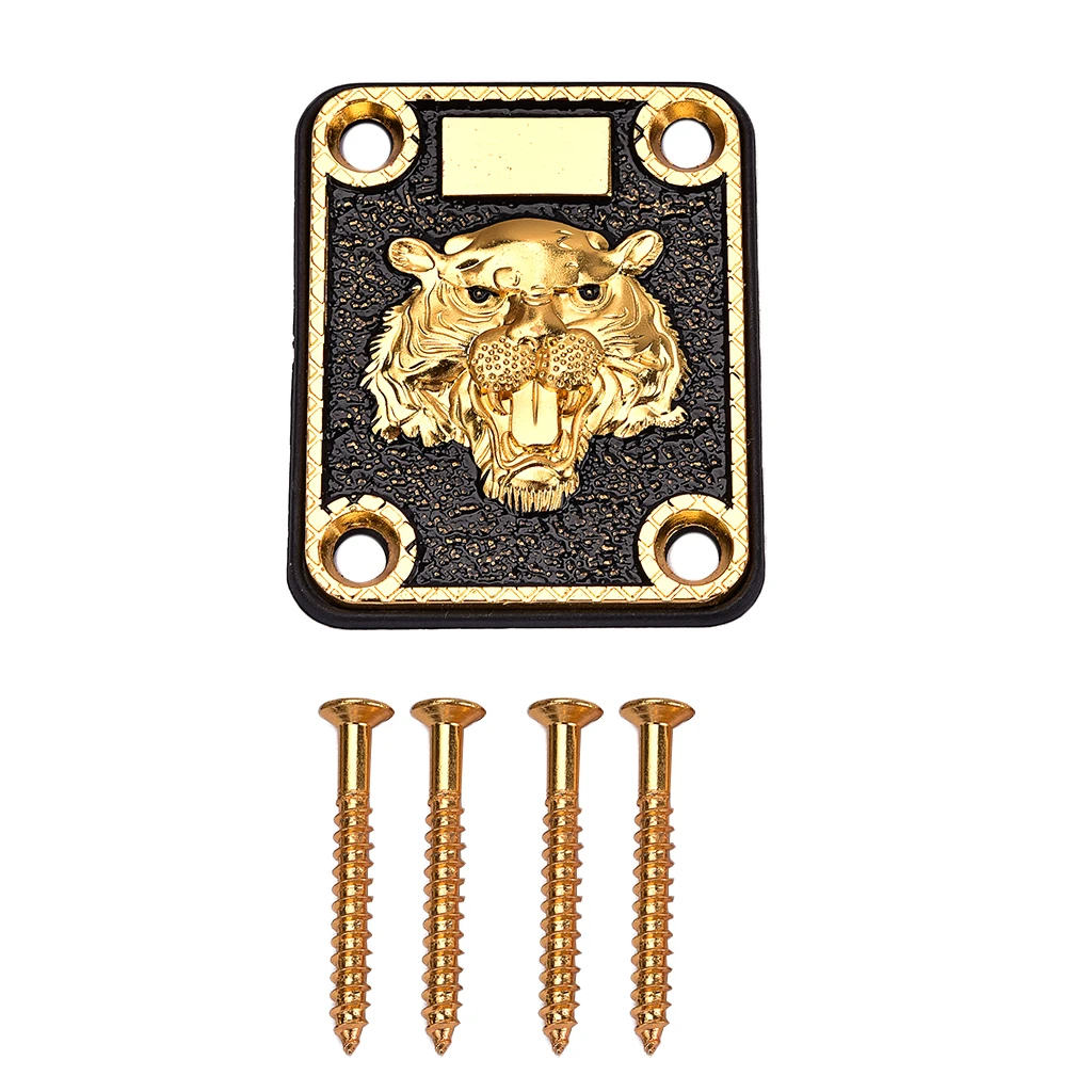 1 Set Guitar Neck Plate with Screws Gasket for Electric Guitar Replacement Parts Golden