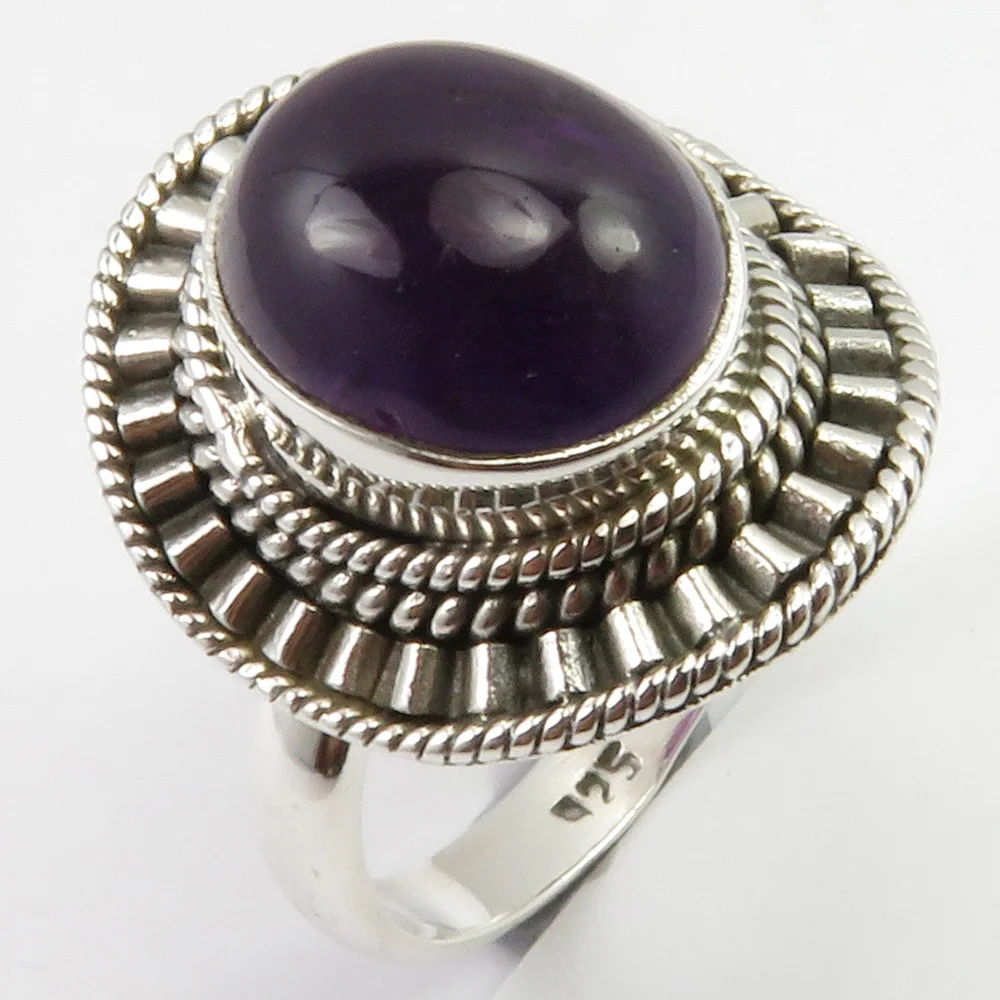 

Solid Silver Natural Purple Amethysts Ring Sz 6.75 Gift Jewelry Unique Designed