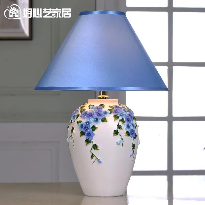 Современная пасторальная ручная резная настольная лампа из смолы с цветами для гостиной, спальни, свадебного романтического настольного светильник Ac 80-265v 1077 - Цвет абажура: D