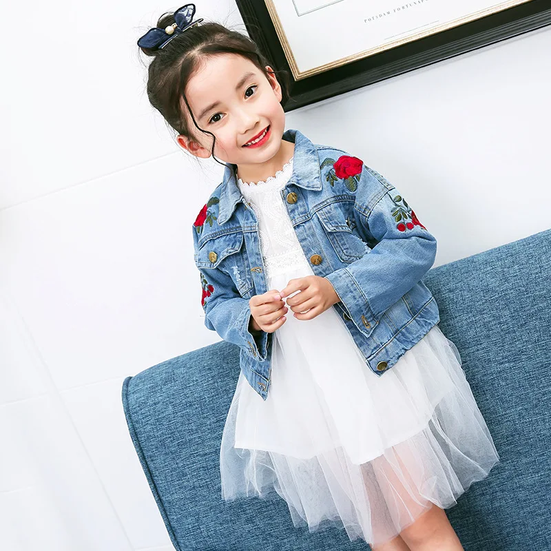 Cutyome Baby Denim Jacket Girl Embroidery Outwear Coat Kids Flower