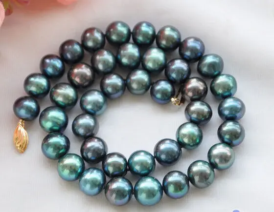 

FREE SHIPPING>>>@@ New 9-10mm PEACOCK BLACK ROUND Freshwater cultured PEARL NECKLACE 18 WW #@