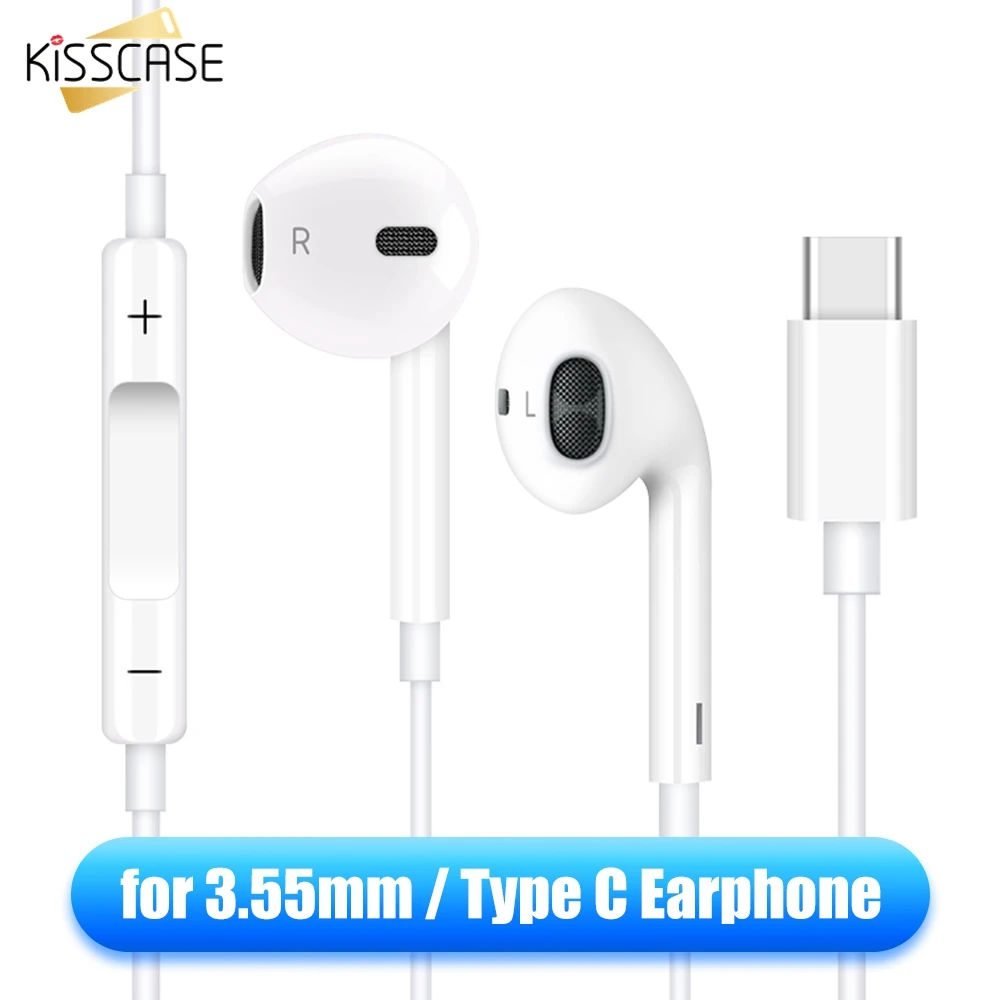 

KISSCASE Universal 3.55mm Wired Earphone Control For Mobile Phone HIFI Headphone Type C Headset For Huawei kulaklik auriculare