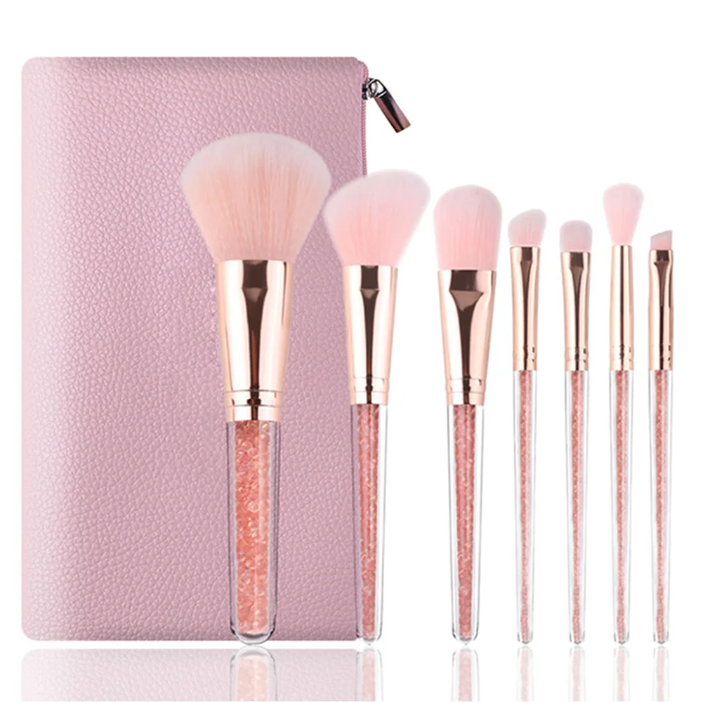 

7 Pcs Plastic Artificial Fiber Makep Brushes Set Makeup Brushes Crystal Handle Brush Cosmetic Tool With PV Storage Bag