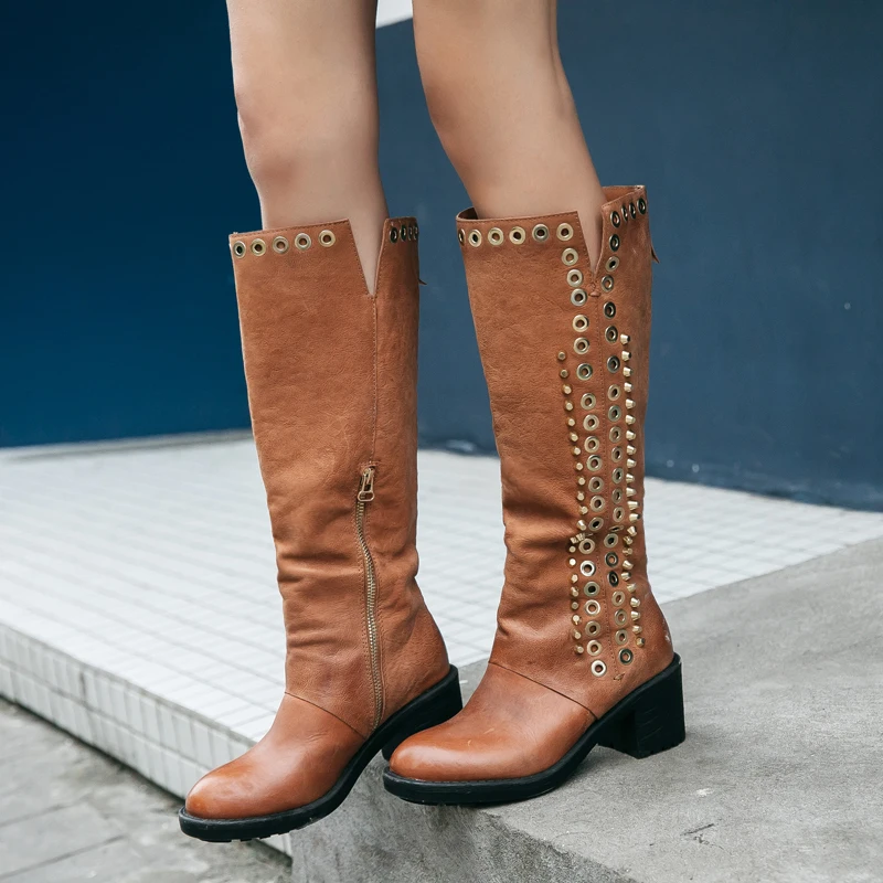 knee high boots studded
