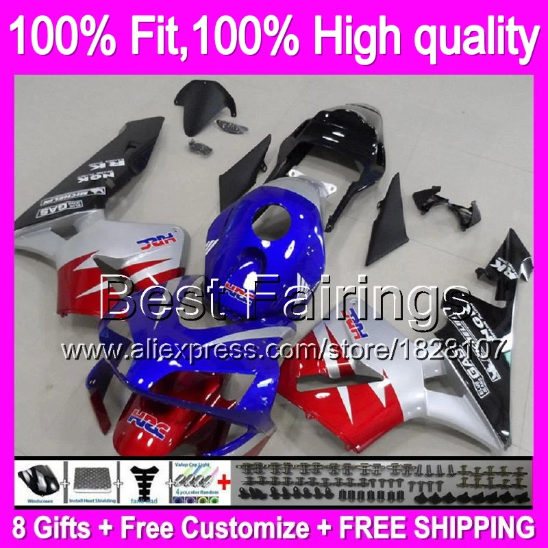 

Blue red Fairing Injection For HONDA CBR600RR 03-04 F5 Silver red blk 24B21 CBR600 RR CBR 600RR 600 RR 03 04 2003 2004 +decal