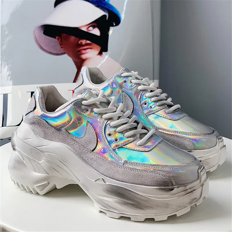 2019 Spring Autumn Shoes Women Platform Shoes Lady Lace Up Casual Pumps Creepers Harajuku Punk Sneakers Girl Female Silver Shoes (13)
