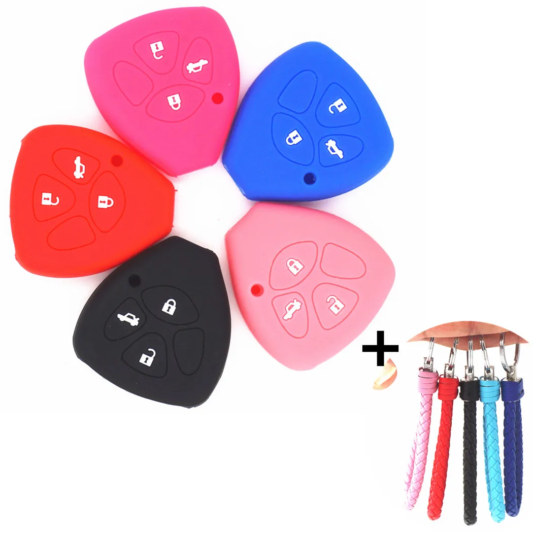 WFMJ Silicone Remote 3 Buttons Key Cover Case Chain Keyring for Toyota Camry Avalon Corolla Matrix RAV4 Venza Yaris Crown Reiz | Автомобили