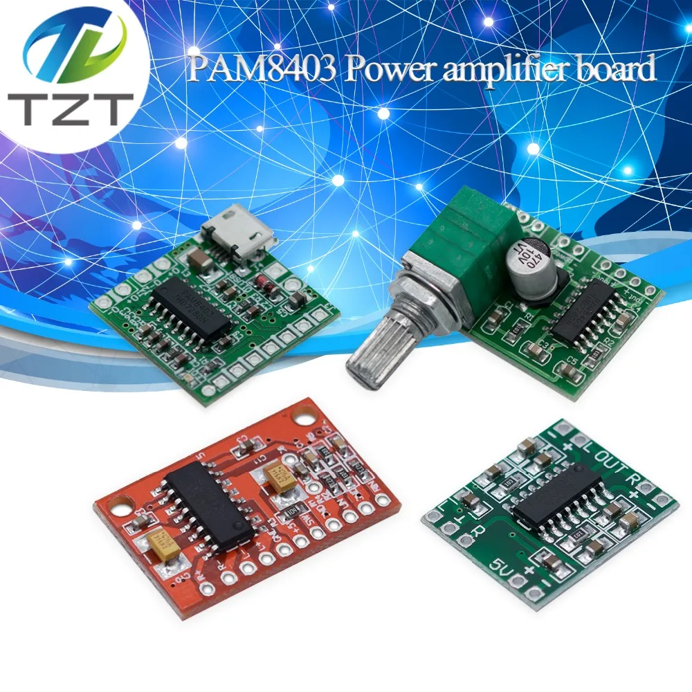 

TZT PAM8403 MINI Digital Amplifier Board 2 * 3W Class D Digital DC 2.5V To 5V Power bluetooth speaker module with Potentionmeter