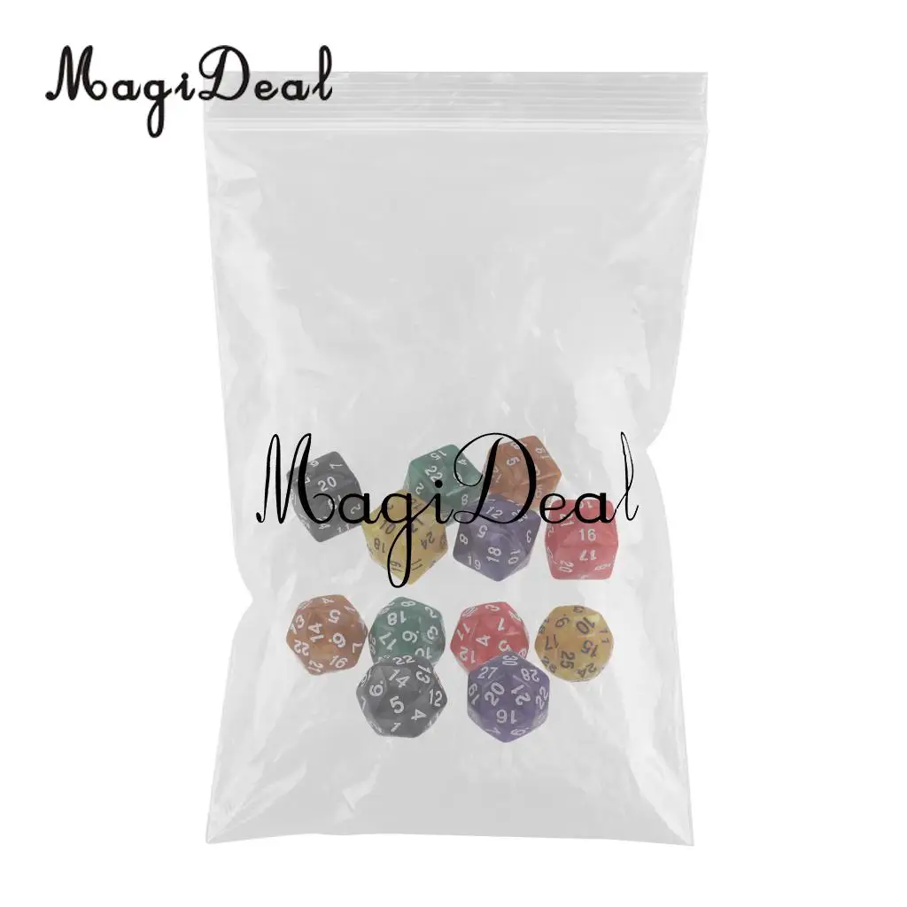 MagiDeal Hot Sale 12Piece Acrylic D30 D24 Polyhedral Dice Dies for D&D TRPG Party Board Game Toy Pearl