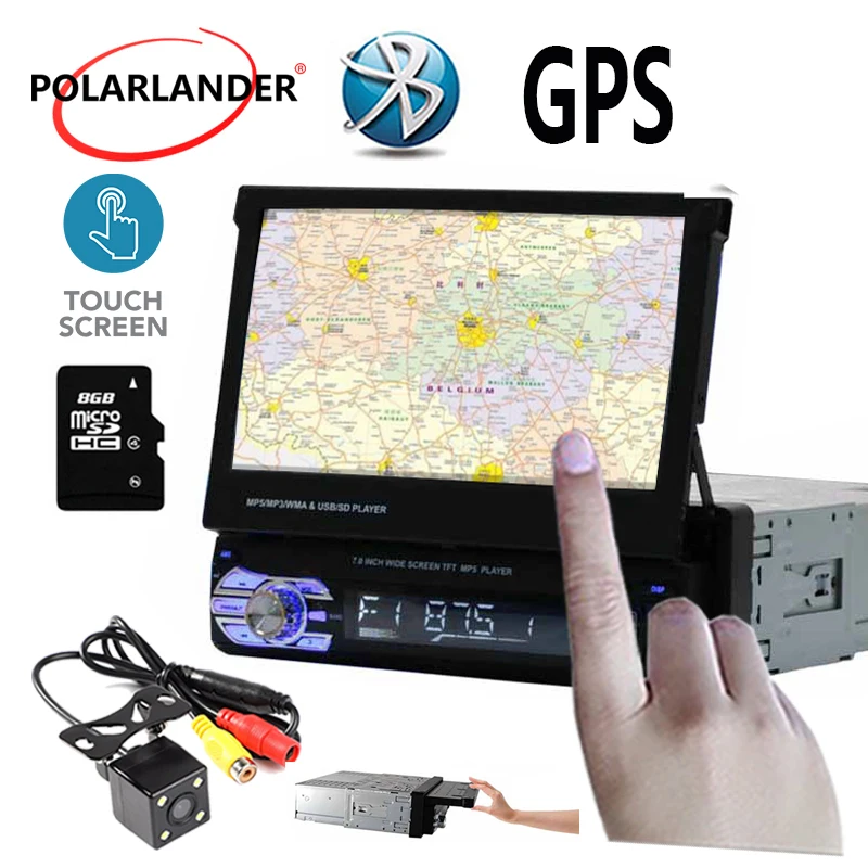 Выдвижной Автомобильный радиоприемник MP5 MP4 плеер GPS Bluetooth Стерео FM USB TF AUX 1 DIN 7