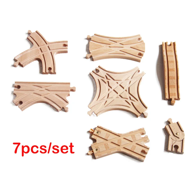 

7pcs Intersection Star Track Wooden Railway Straight Curved Expansion Track Accessories Wooden Train Tracks Set fit All Brand