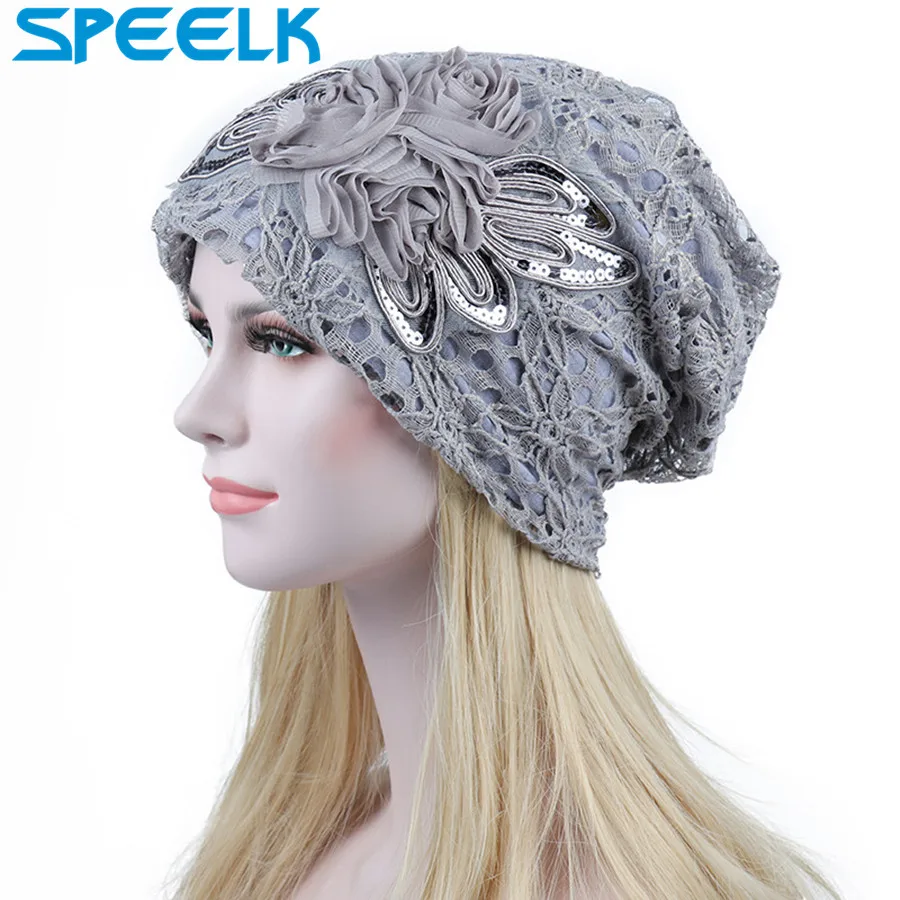 

Butterfly Flower Sequins Hats Women New Lace Beanies Spring Beanie Caps Summer Breathable Flower lace Cap Dropshipping