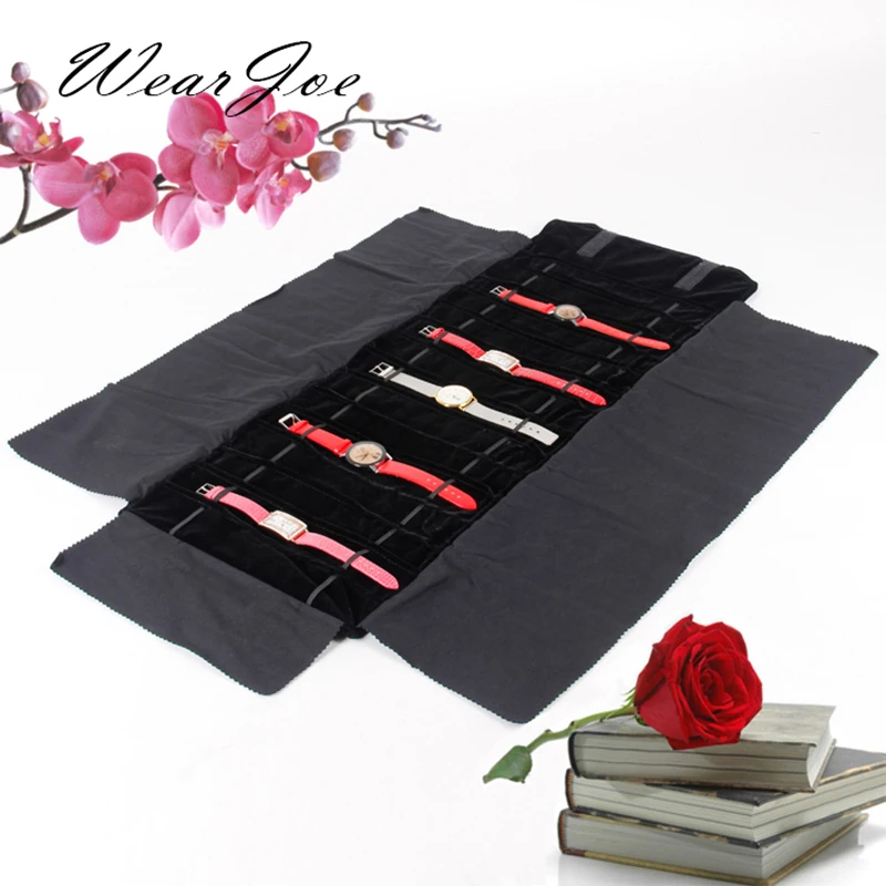 Portable Velvet Travel Jewelry Roll up Bag For Watch Storage Packaging