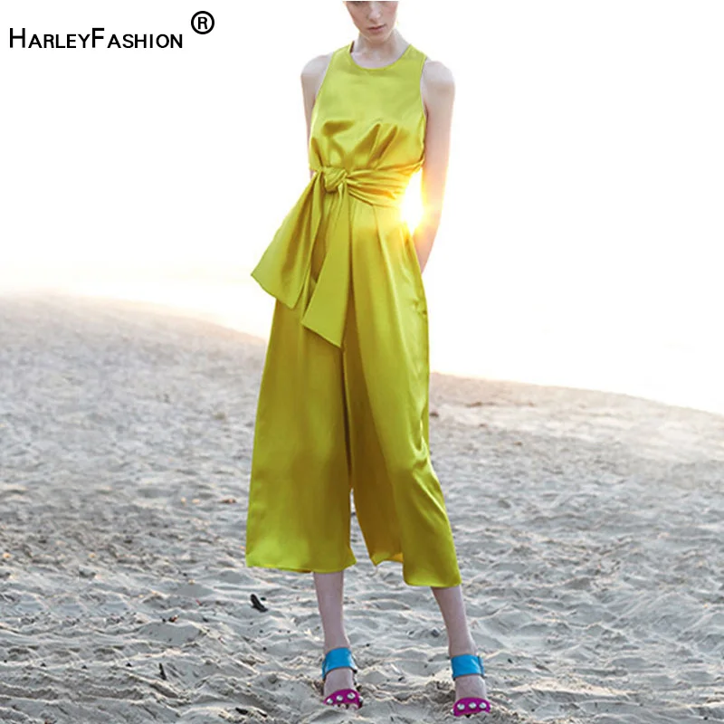 

HarleyFashion Summer Vocation Sundress Slim Yellow sleeveless Streewear High Quality Rompers