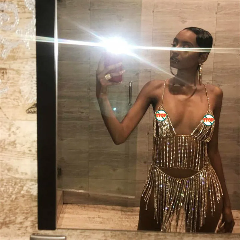 

2018 Women Sexy Body Chain Charm Exaggerated Luxury rhinestones Bra chain and Belly Waist Chain Statement Jewelry for Women