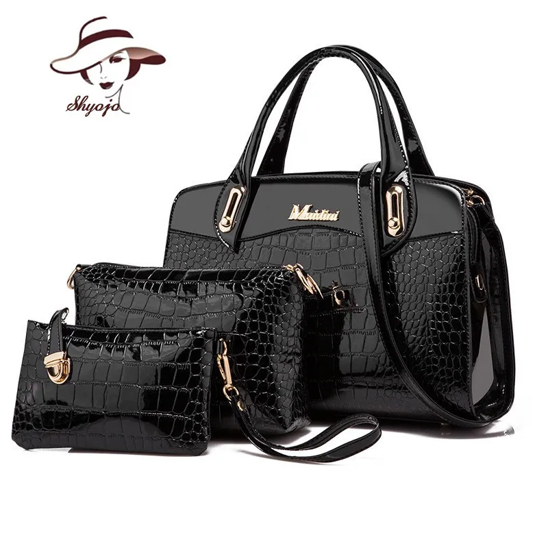 Роскошная сумка из лакированной кожи+ клатчи+ кошельки, женская сумка на плечо из крокодиловой кожи пу, дизайнерская Модная стильная сумка