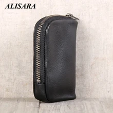 Alisara ключницы первый слой воловья кожа молния Автомобильный ключ сумка для мужчин и женщин мини бумажник ключница держатель небольшие кошельки для монет