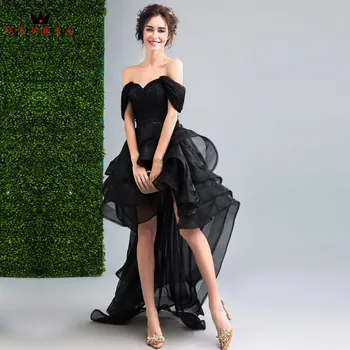 

Sexy Evening Dresses High Low Cap Sleeve Black Short Prom Women Party Dress Evening Gown 2020 Vestido De Festa JW27