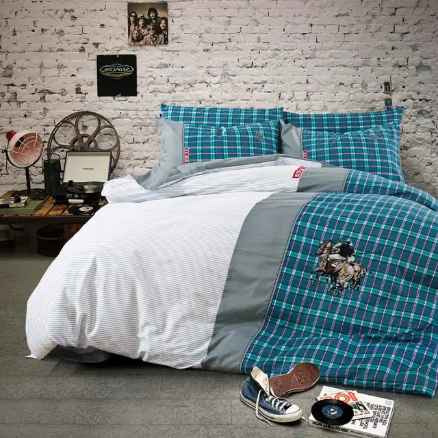 2015 New Ikea White Stripe Blue Square Horse Duvet Cover