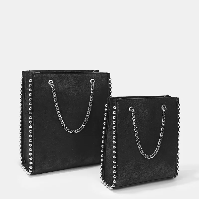 

Large Capacity Retro Tote Bag Women Fashion Chain Rivet Shoulder Bags Lady Commuting Pu Leather Purses Bags