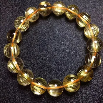 

12.5mm Natural Brazil Gold Rutilated Titanium Quartz Bracelet Woman Man Lucky Wealthy Clear Round Beads Crystal Charms Jewelry